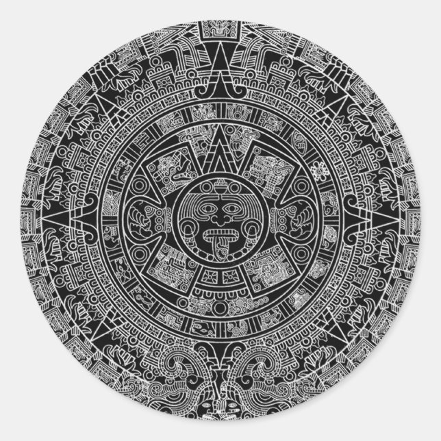 Mayan Aztec Calendar (black) 12.21.2012 Classic Round Sticker (Front)