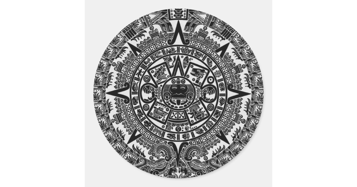Mayan Aztec Calendar (black) Dec.21, 2012 Classic Round Sticker Zazzle