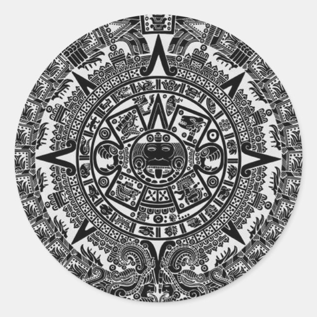 Mayan Aztec Calendar (black) Dec.21, 2012 Classic Round Sticker (Front)
