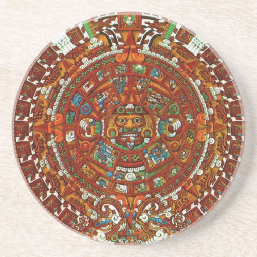 mayan aztec calendar sandstone coaster