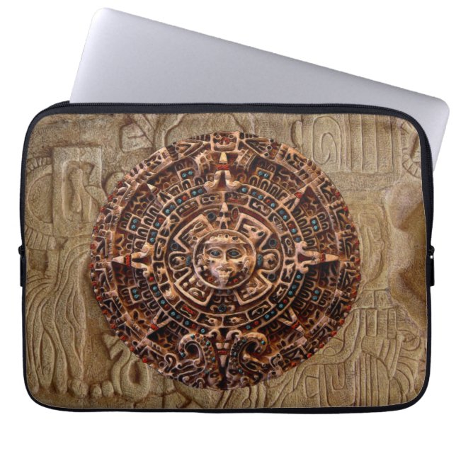 Mayan-Aztec Sun Calendar Old Mexico Laptop Sleeve (Front)