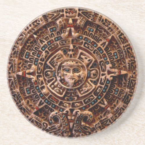 Mayan Aztec Sun Calendar Sandstone Coaster