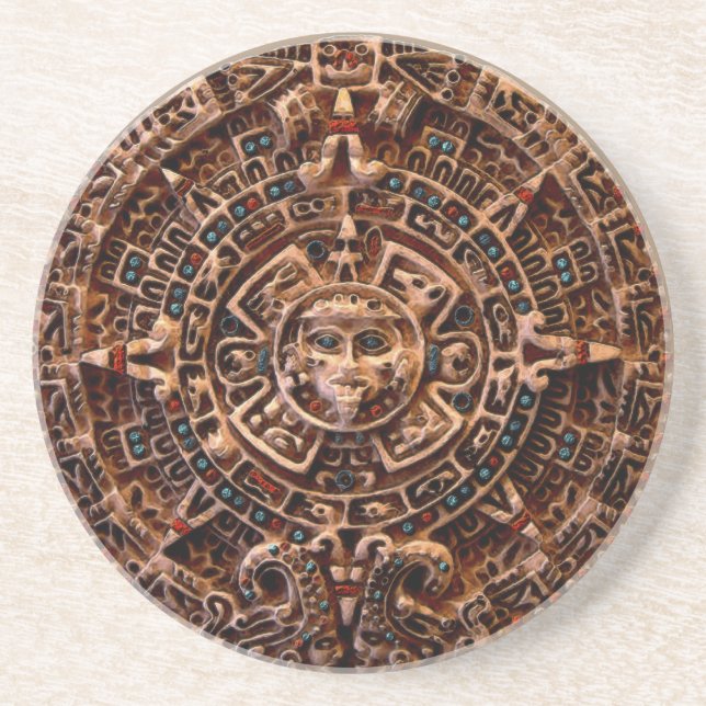 Mayan, Aztec Sun Calendar Sandstone Coaster (Front)