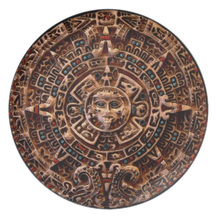 Mayan Aztec Sun Disk Ancient Calendar Art Plate 