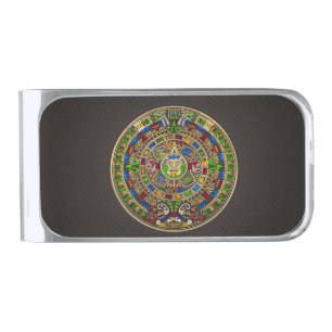 Mayan Calendar - color Silver Finish Money Clip