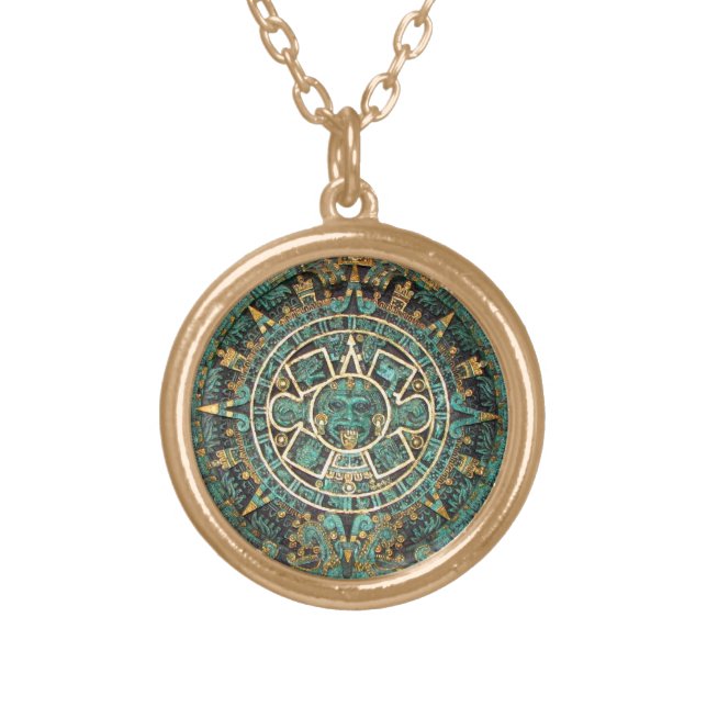 Mayan Calendar Gold Plated Necklace (Front)