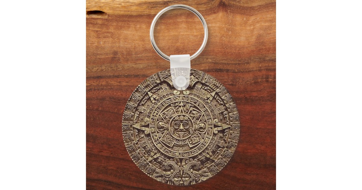 Gold plated keychain Aztec Calendar Keychain