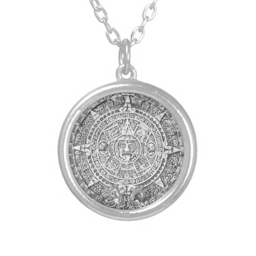 mayan calendar silver plated necklace