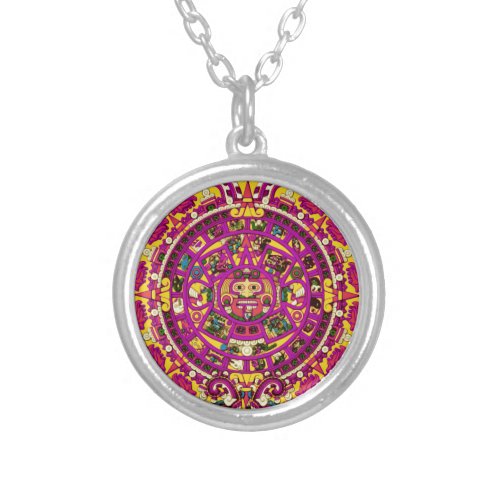 mayan calendar silver plated necklace