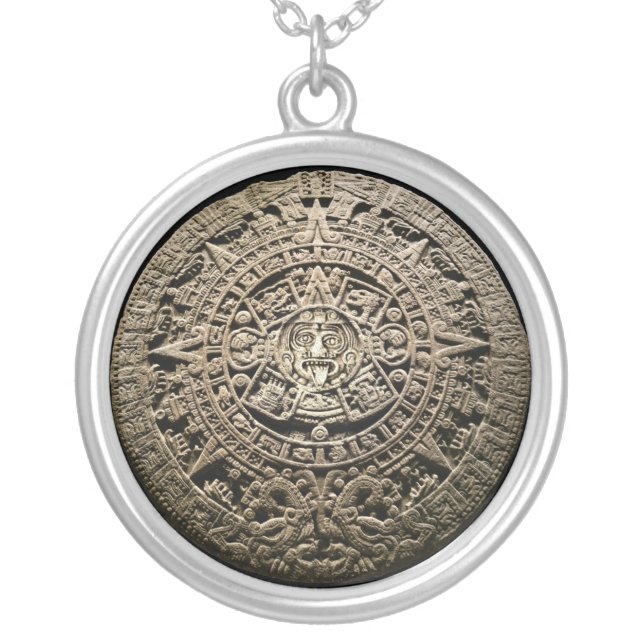 Mayan Calendar Silver Plated Necklace (Front)