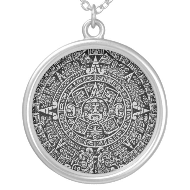 Mayan Calendar Silver Plated Necklace (Front)