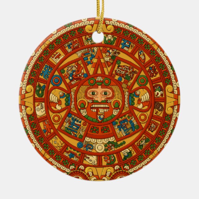 'Mayan Calendar Stone' Ceramic Ornament (Front)