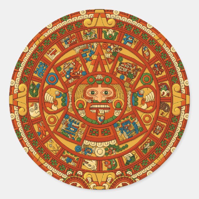 'Mayan Calendar Stone' Classic Round Sticker (Front)