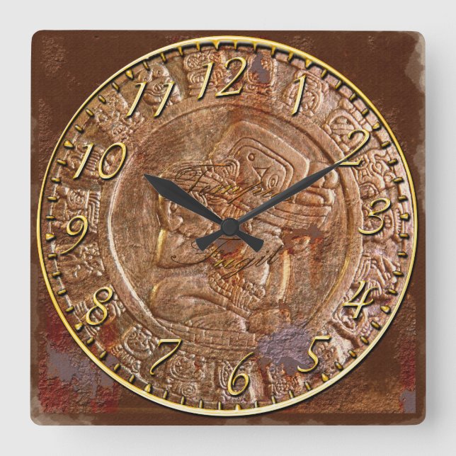 Mayan Carved Metal Aztec Mexican Art History Clock (Front)