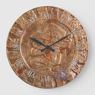 Mayan Carved Metal Aztec Mexican Art History Clock