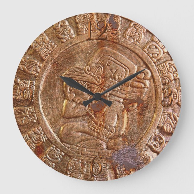Mayan Carved Metal Aztec Mexican Art History Clock (Front)