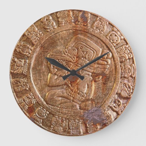 Mayan Carved Metal_effect Aztec Mexican History Large Clock