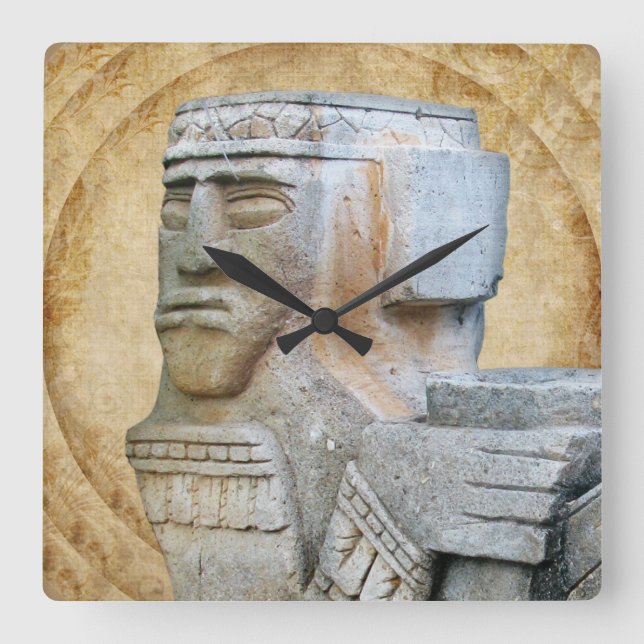 Mayan Chacmool Statue Square Wall Clock (Front)