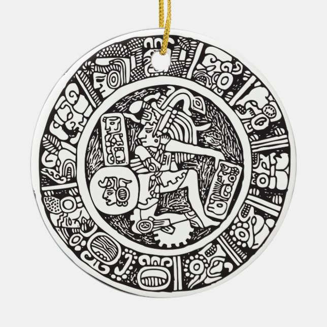 Mayan circle, Mexican hieroglyph(Maya) Ceramic Ornament (Front)