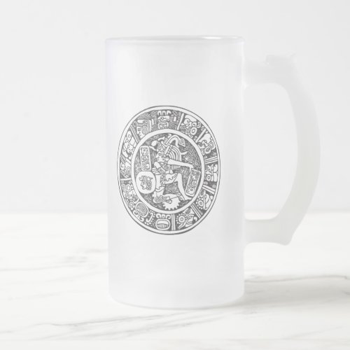 Mayan circle Mexican hieroglyphMaya Frosted Glass Beer Mug