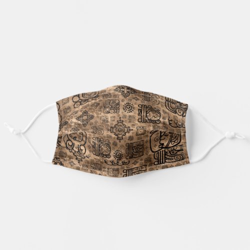 Mayan glyphs and ornaments pattern _black on gold adult cloth face mask