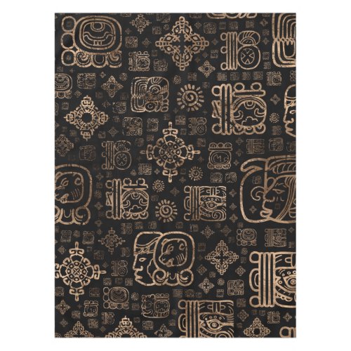 Mayan glyphs and ornaments pattern _gold on black tablecloth