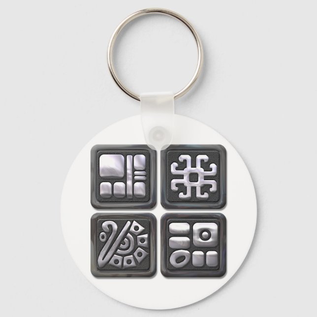 Mayan Glyphs-black and silver Keychain (Front)