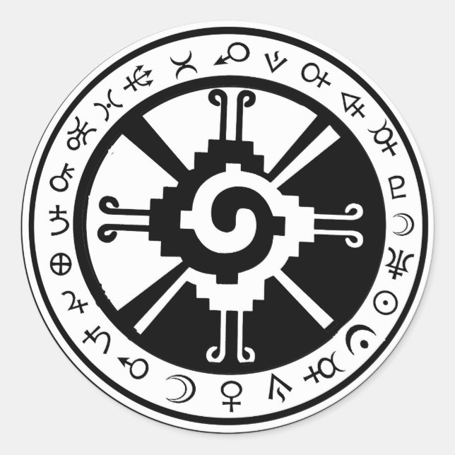 Mayan Hunab Ku Creator & Planetary Symbols Classic Round Sticker (Front)
