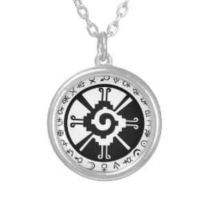 Mayan Hunab Ku Creator & Planetary Symbols Silver Plated Necklace