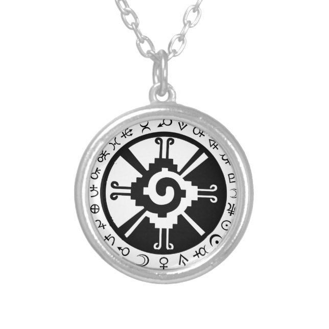 Mayan Hunab Ku Creator & Planetary Symbols Silver Plated Necklace (Front)
