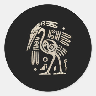 Mayan Indian Heron Crane Ancient Tribal Abstract B Classic Round Sticker