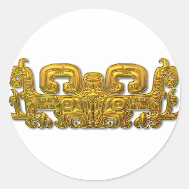 Mayan Jaguar - Gold Classic Round Sticker (Front)