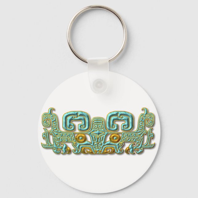 Mayan Jaguar-turquoise and gold Keychain (Front)
