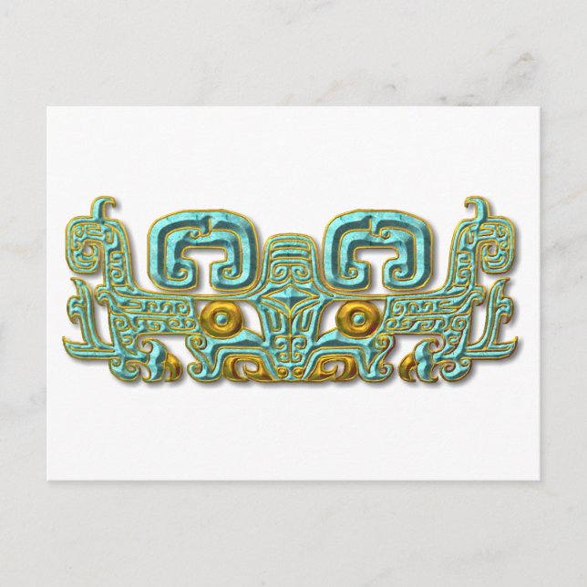 Mayan Jaguar-turquoise and gold Postcard (Front)