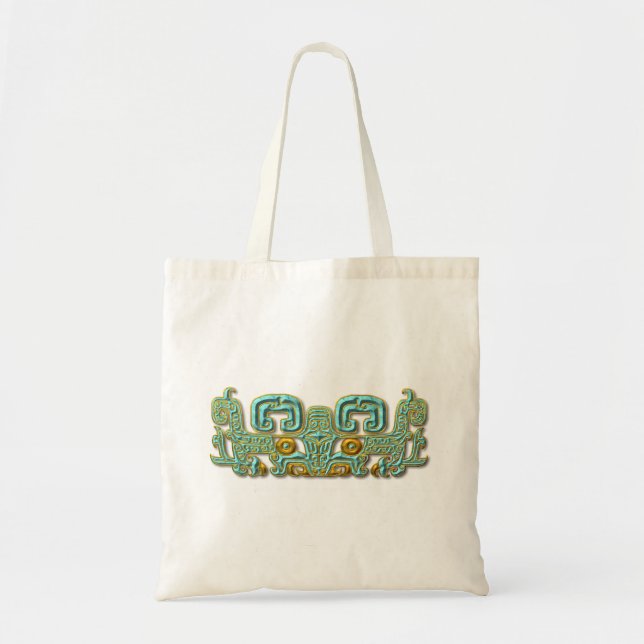 Mayan Jaguar-turquoise and gold Tote Bag (Front)
