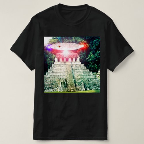 Mayan Jungle Pyramid UFO Landing T_Shirt