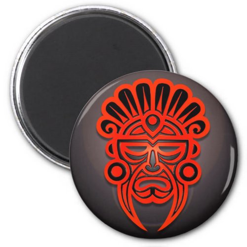 Mayan Mask Design Red and Black Magnet