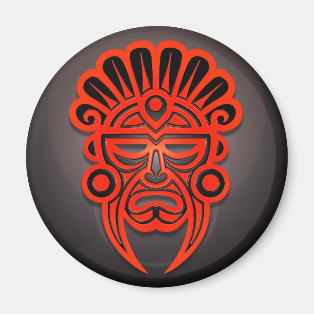 Mayan Mask Design, Red and Black Magnet (Front)