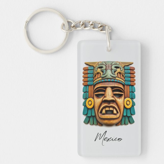 Mayan Mask Mexico Travel Keychain (Front)