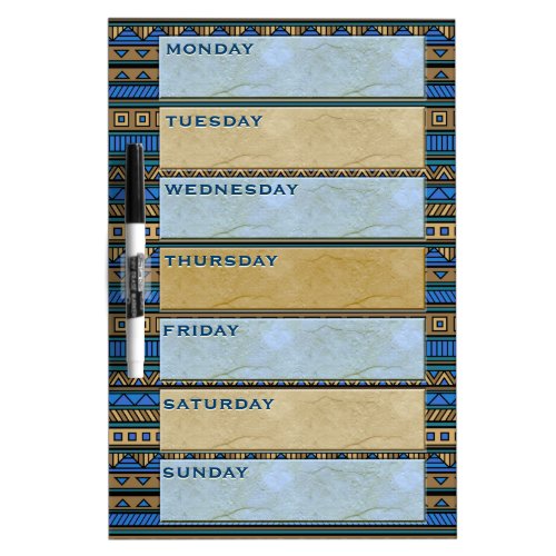 Mayan Pattern in BlueKhakiCamel _ Weekly Planner Dry Erase Board