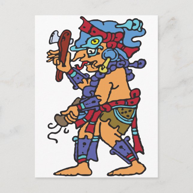 Mayan Rain God Colored Postcard (Front)