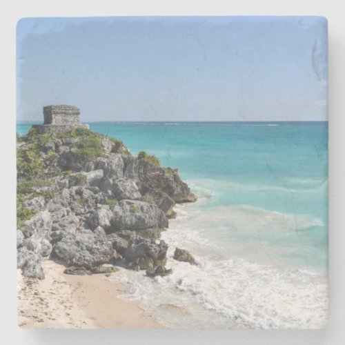 Mayan Ruins in Tulum Mexico Stone Coaster