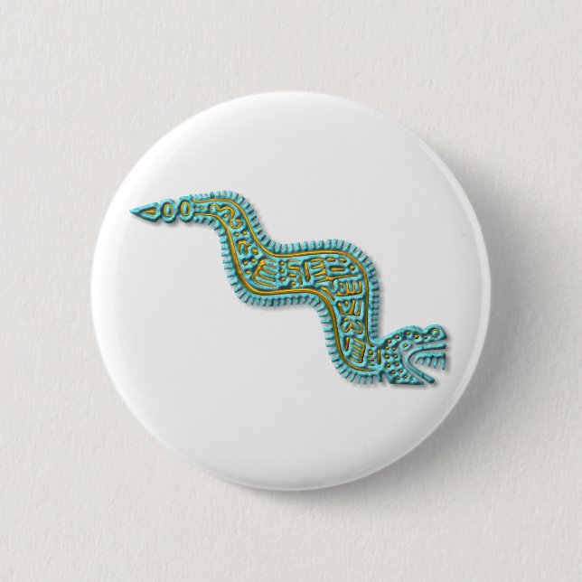 Mayan Serpent-turquoise and gold Button (Front)