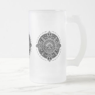 Mayan symbol frosted glass beer mug
