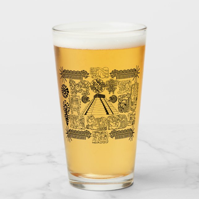 Mayan Symbols Mug Glass (Front Filled)