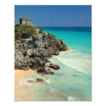 Mayan Temple and Caribbean Sea