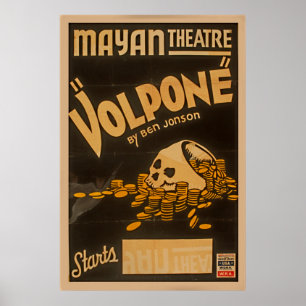 Mayan Theatre Volpone By Ben Jonson Vintage WPA Poster
