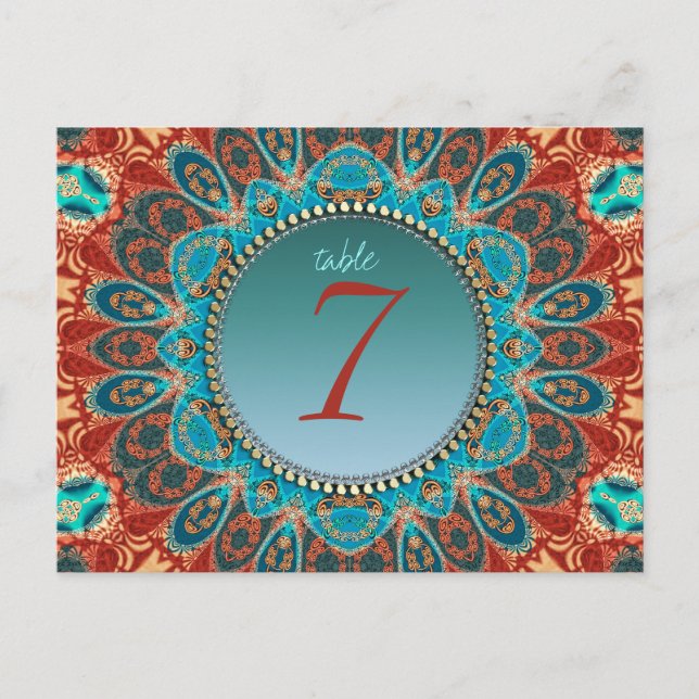 Mayan Tribal Earth Mandala Table Number Postcard (Front)