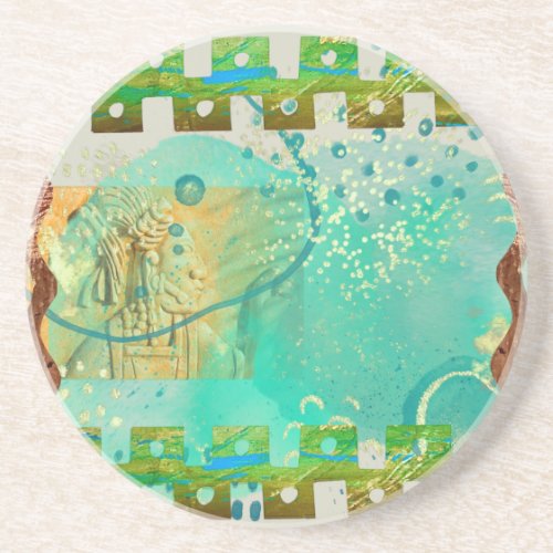 Mayan Turquoise  Gold Mexican Boho Coaster