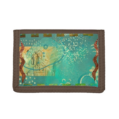 Mayan Turquoise  Gold Mexican Boho Trifold Wallet